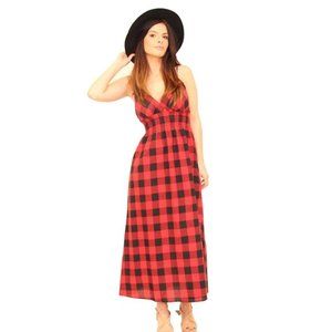 She's Cool - Buffalo Check Bra Cup Midi Dress - Red/ Black Buff